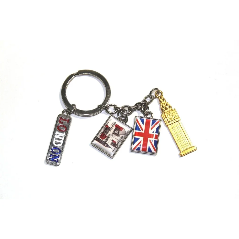London Flag Big Ben England 4 Flat Metal Charms Key Chain Keyring Souvenir 5